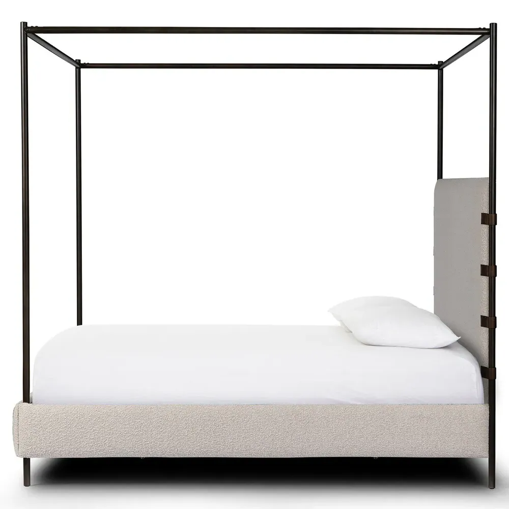 Gerald King Size Canopy Bed - Cream, Boucle