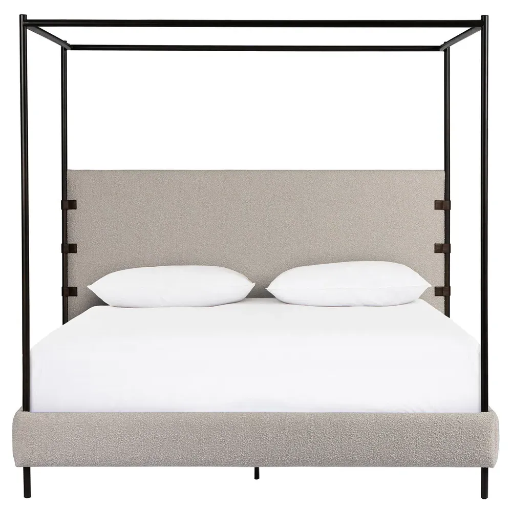 Gerald King Size Canopy Bed - Cream, Boucle