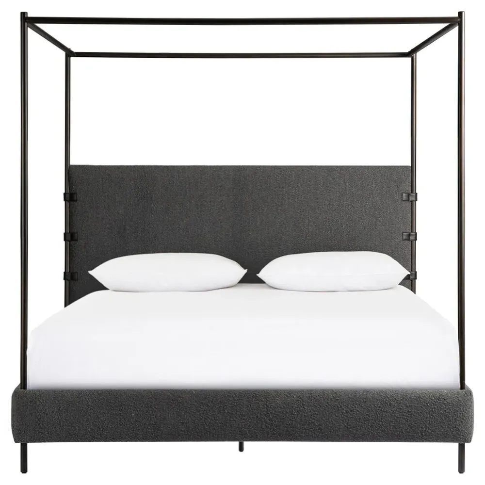 Gerald King Size Canopy Bed - Grey, Boucle