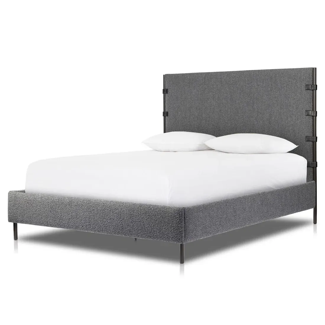 Gerald Queen Size Bed Frame - Grey, Boucle