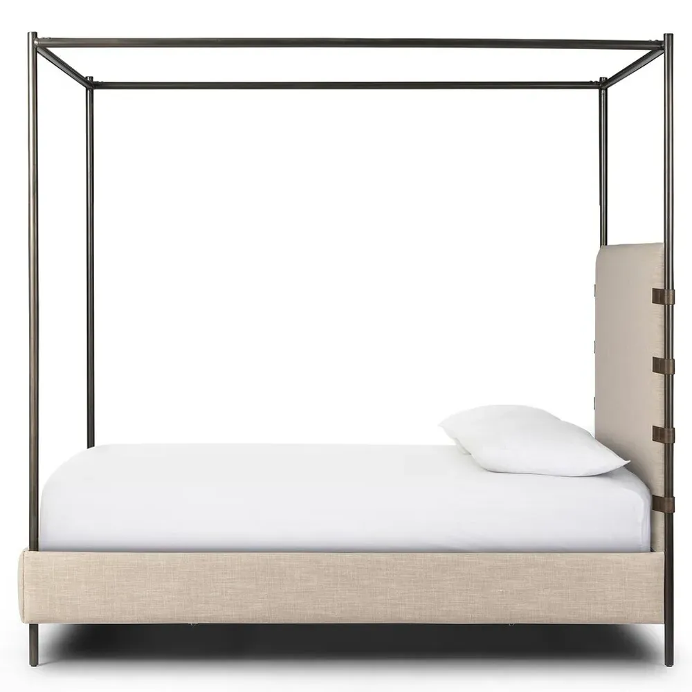 Gerald Queen Size Canopy Bed - Beige, Fabric