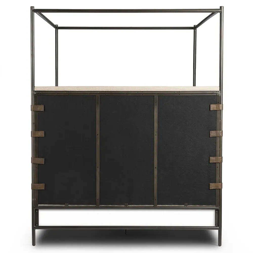 Gerald Queen Size Canopy Bed - Beige, Fabric