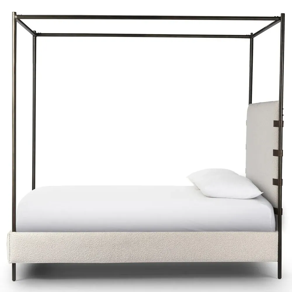 Gerald Queen Size Canopy Bed - Cream, Boucle