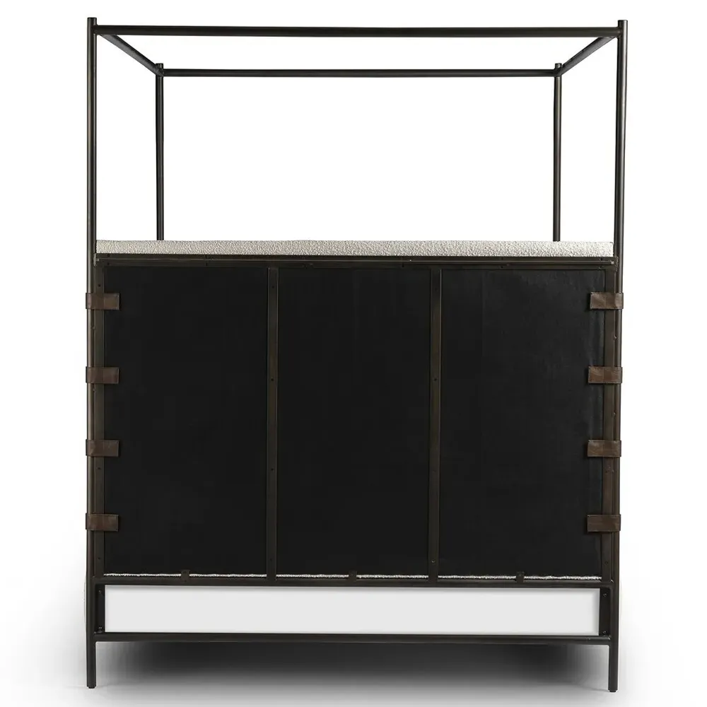 Gerald Queen Size Canopy Bed - Cream, Boucle