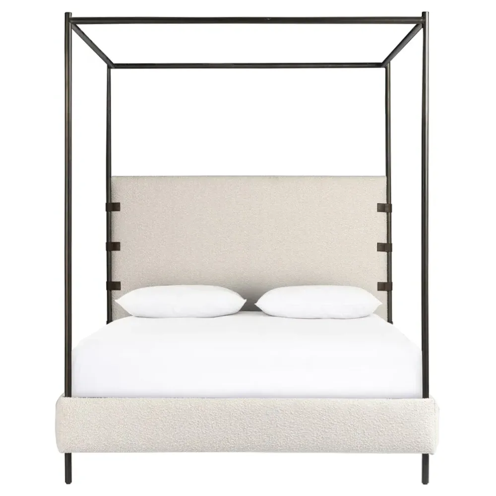 Gerald Queen Size Canopy Bed - Cream, Boucle image