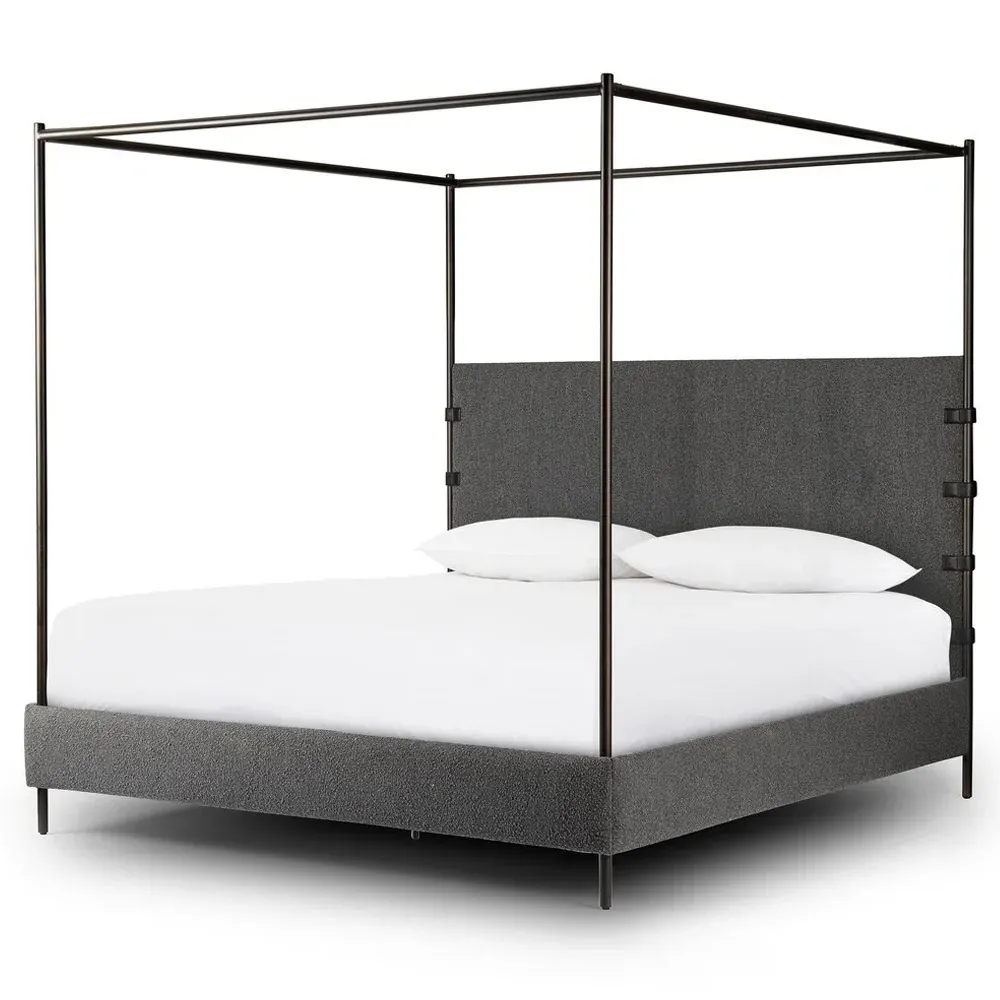 Gerald Queen Size Canopy Bed - Grey, Boucle