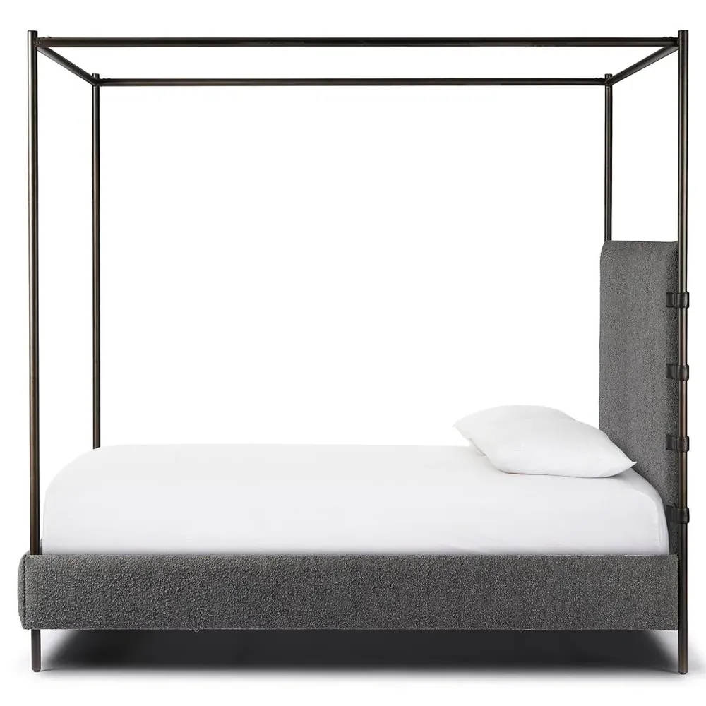 Gerald Queen Size Canopy Bed - Grey, Boucle