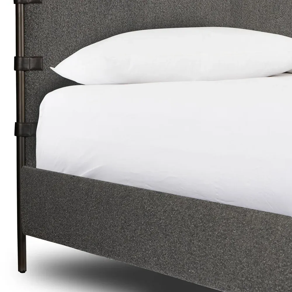 Gerald Queen Size Canopy Bed - Grey, Boucle