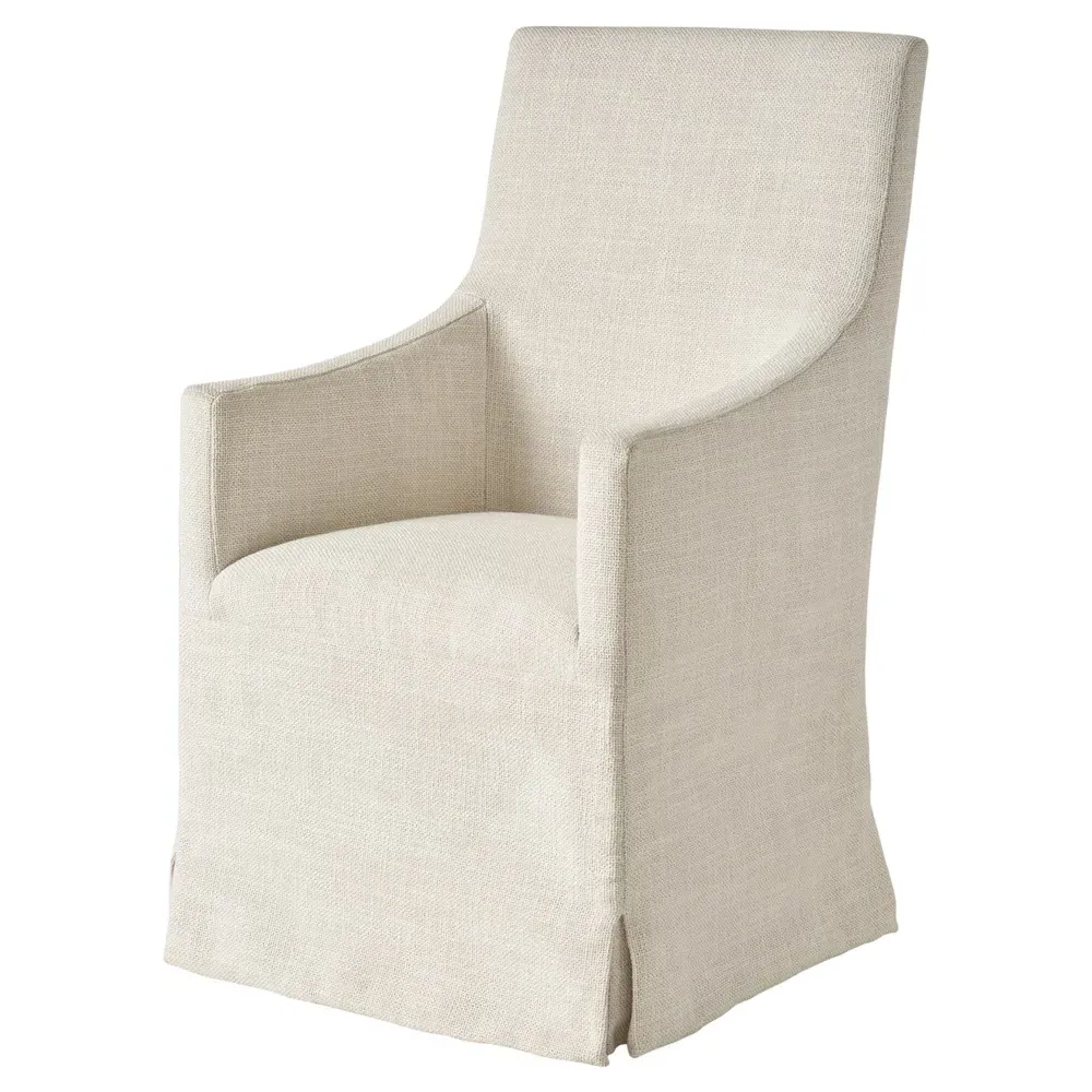 Gerald Slipcovered Dining Arm Chair - Beige, Oak