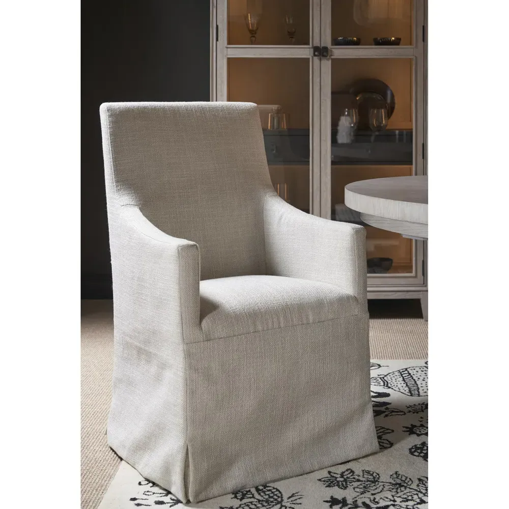 Gerald Slipcovered Dining Arm Chair - Beige, Oak