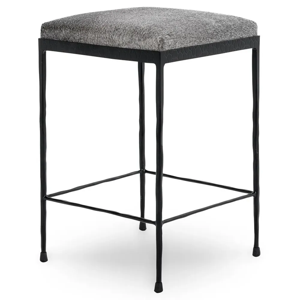 Geraldine Backless Counter Stool - Grey, Hair On Hide