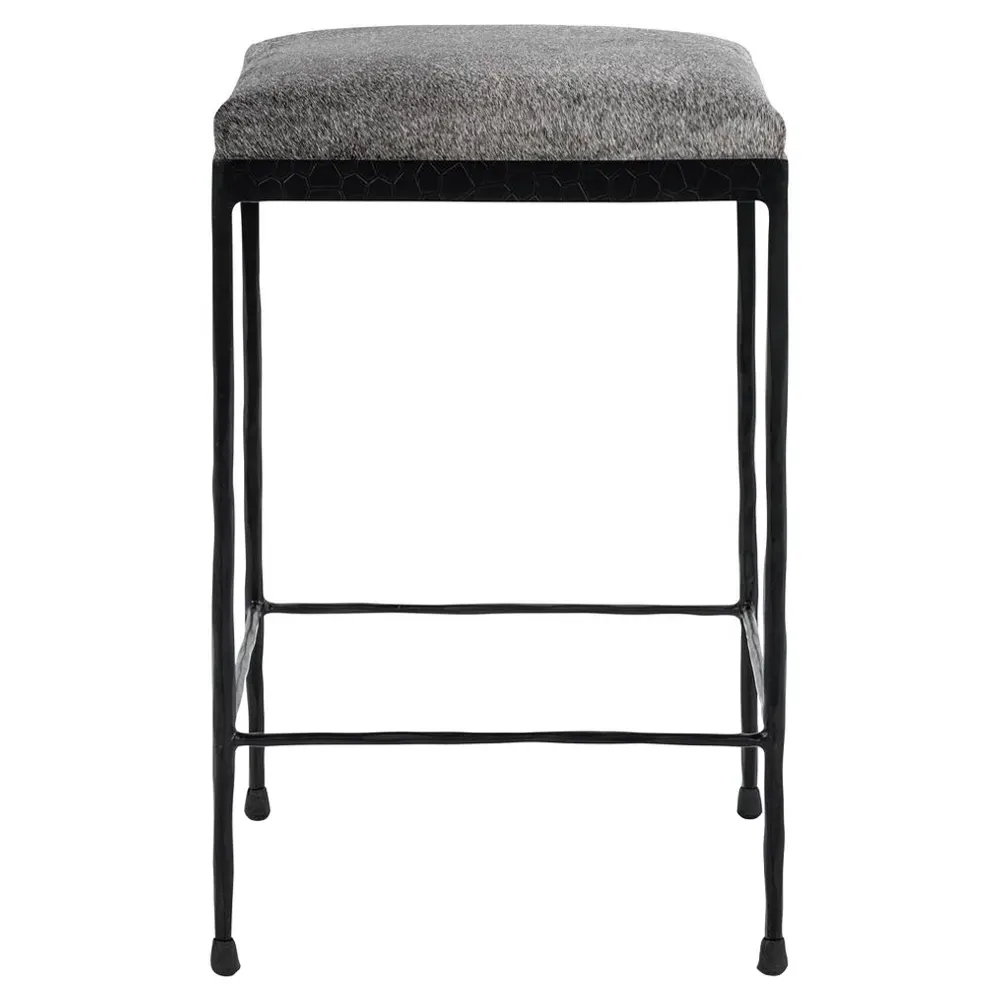 Geraldine Backless Counter Stool - Grey, Hair On Hide image
