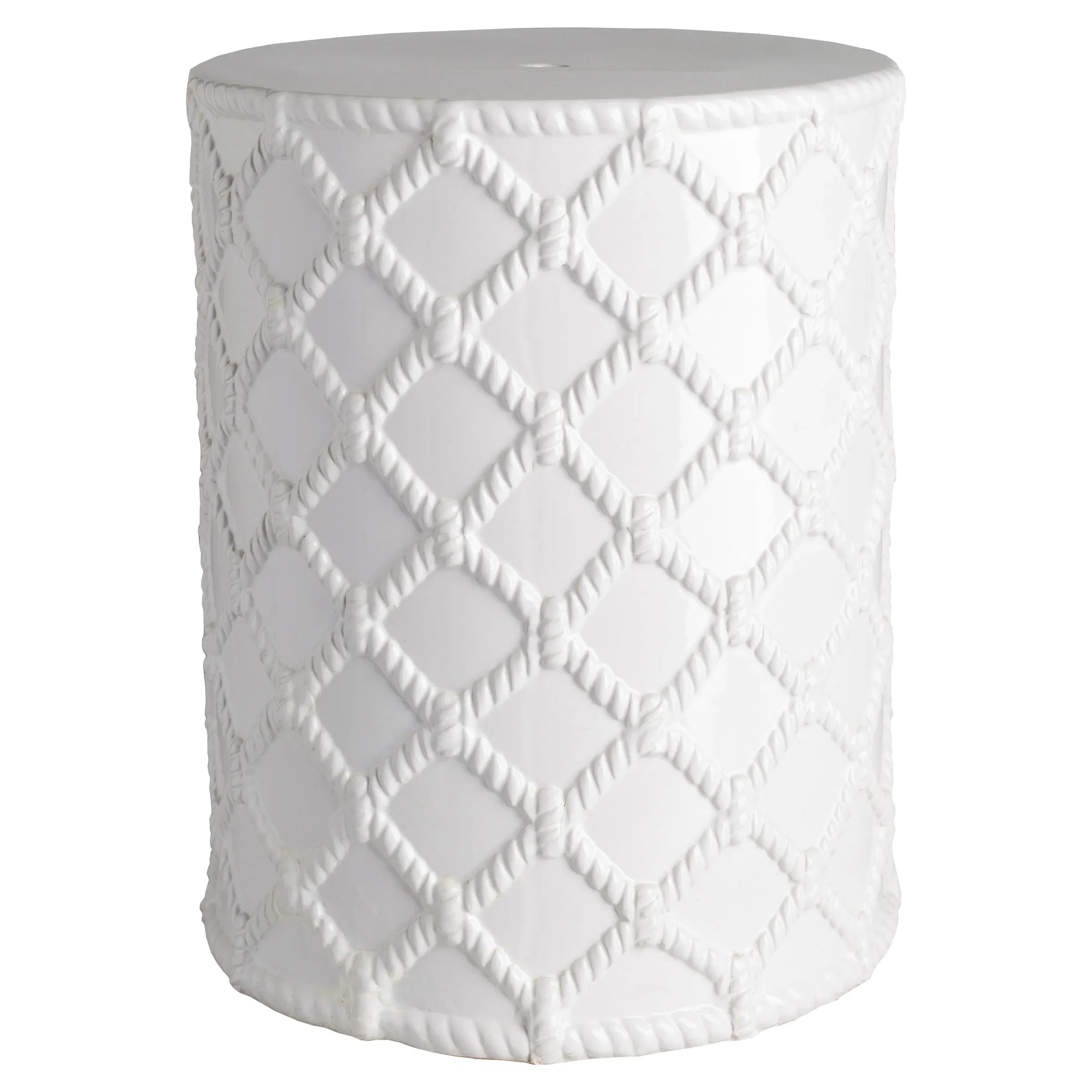 Germaine Diamond Woven Garden Stool - White, Ceramic