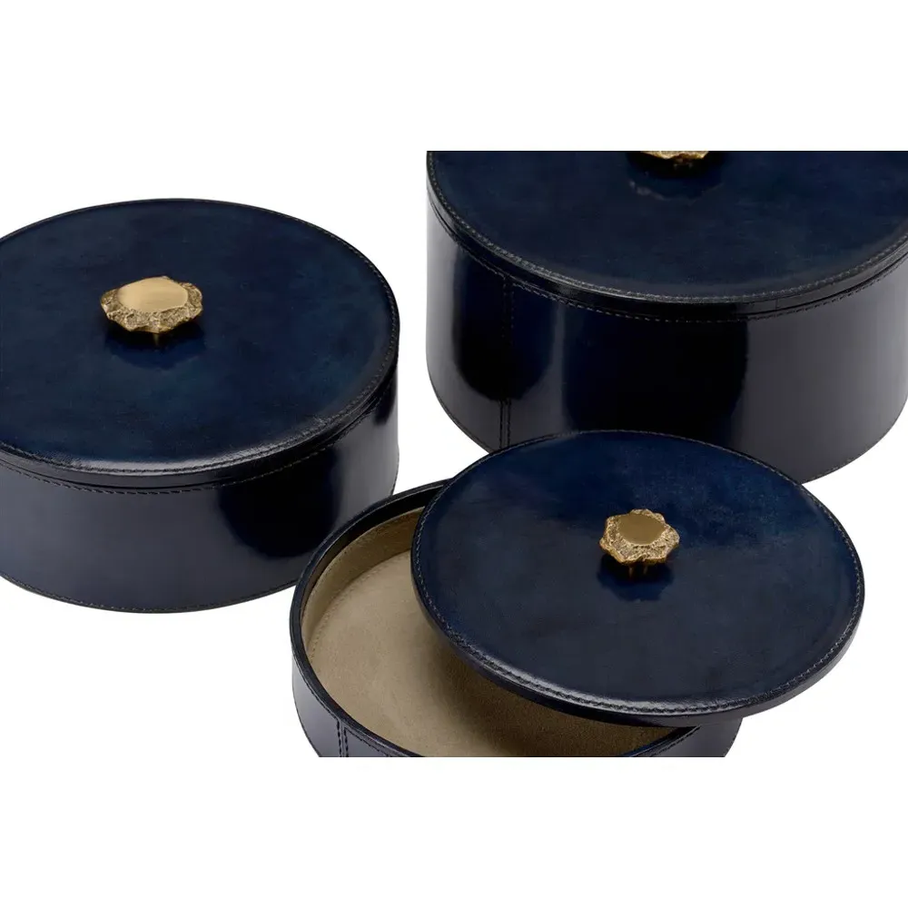 Giani Round Decorative Box Set of 3 - Blue, Leather