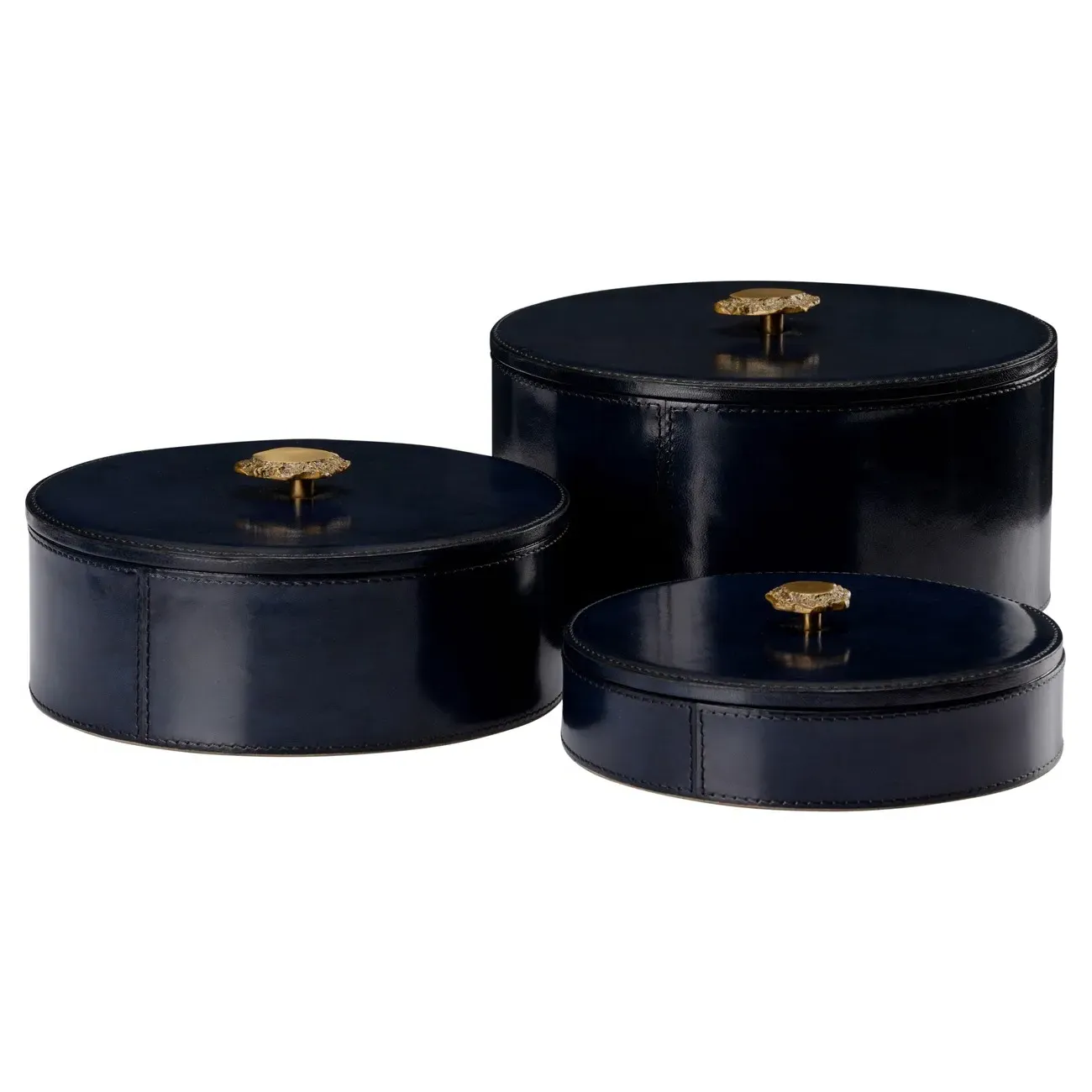 Giani Round Decorative Box Set of 3 - Blue, Leather