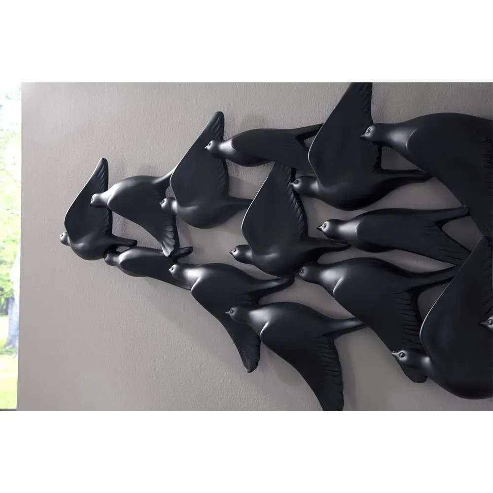 Giles Flock Of Birds Wall Sculpture - Black, Resin