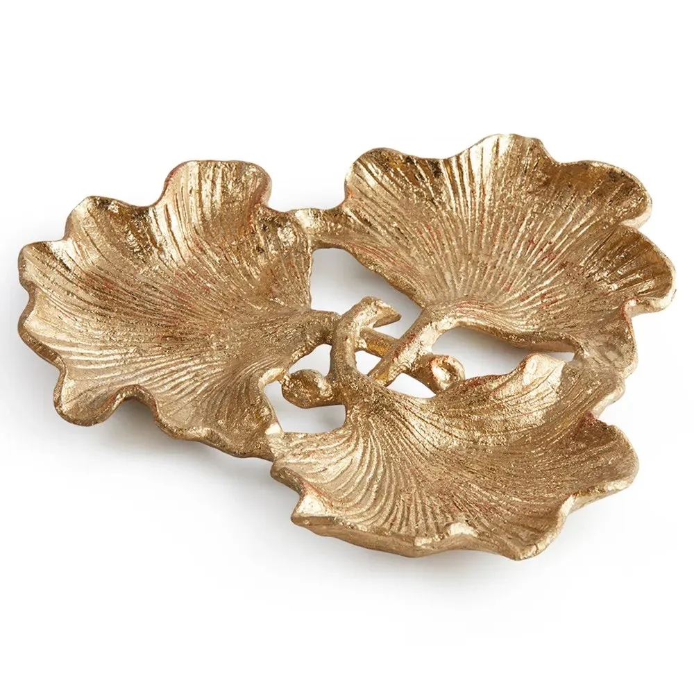 Ginko Round Decorative Bowl - Gold, Metal