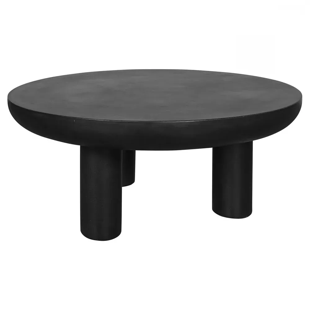 Gino Industrial Loft Round Outdoor Coffee Table - Black, Concrete