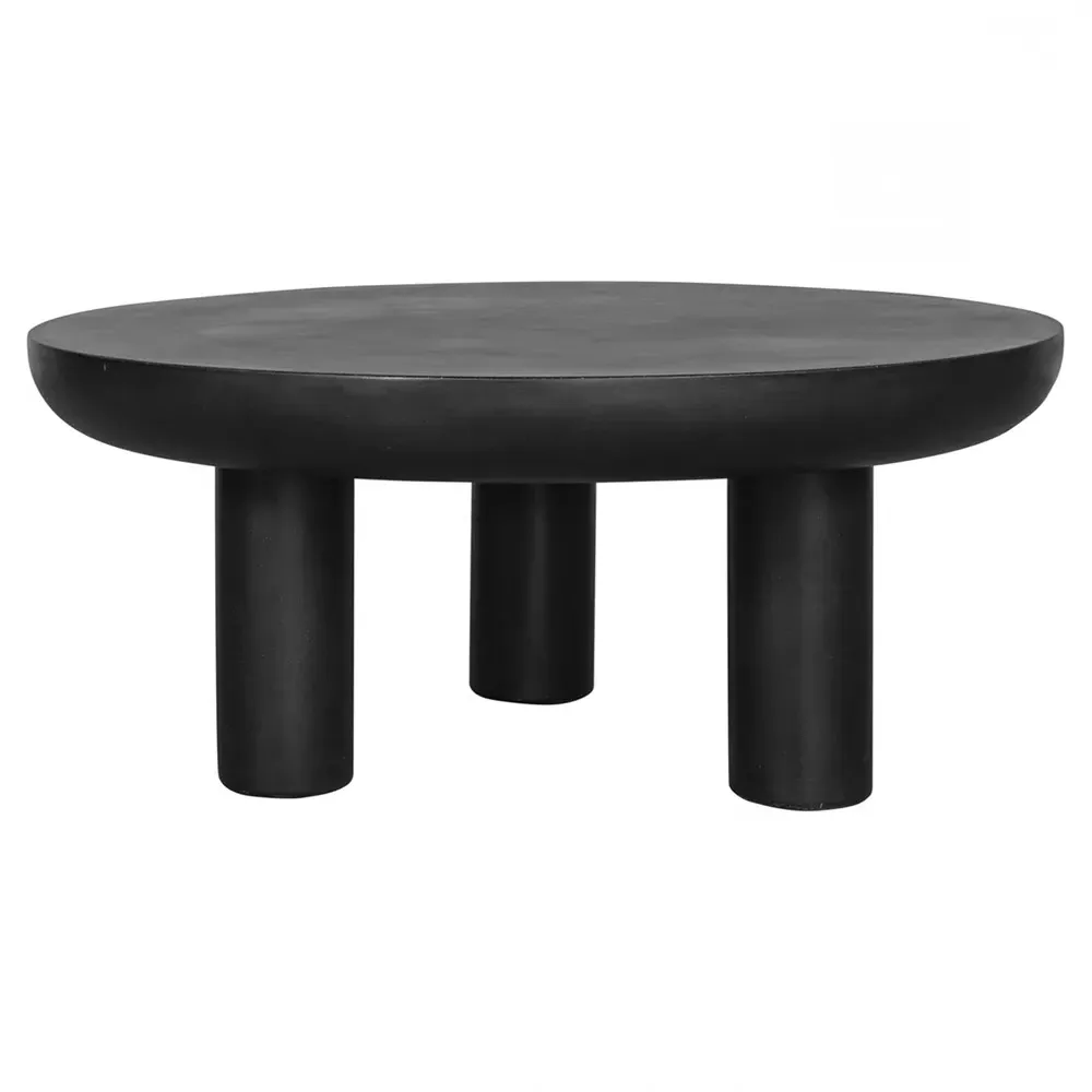 Gino Industrial Loft Round Outdoor Coffee Table - Black, Concrete