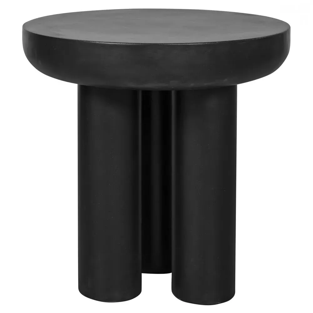 Gino Industrial Loft Round Outdoor Side Table - Black, Concrete