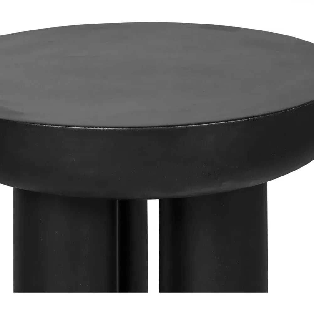 Gino Industrial Loft Round Outdoor Side Table - Black, Concrete