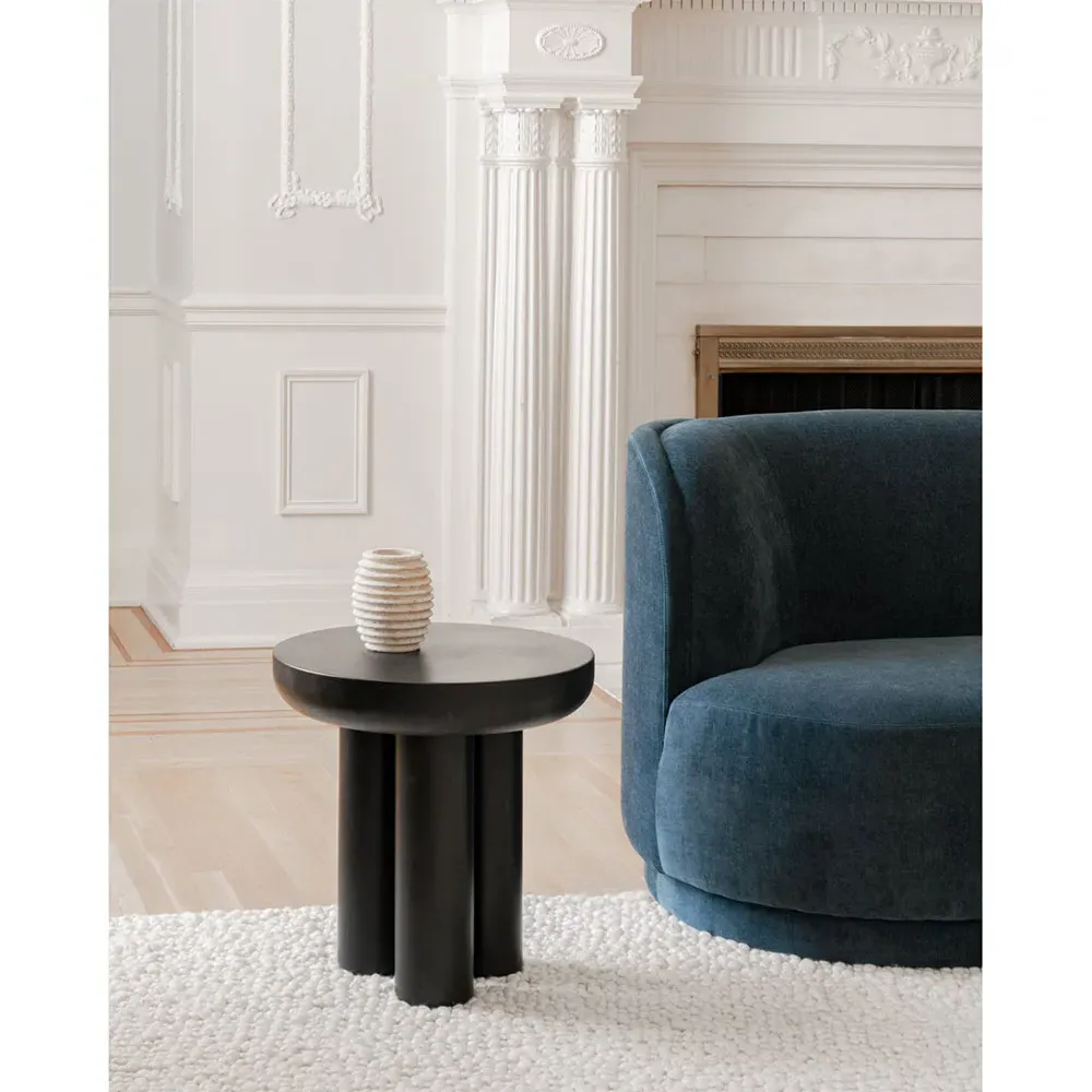 Gino Industrial Loft Round Outdoor Side Table - Black, Concrete