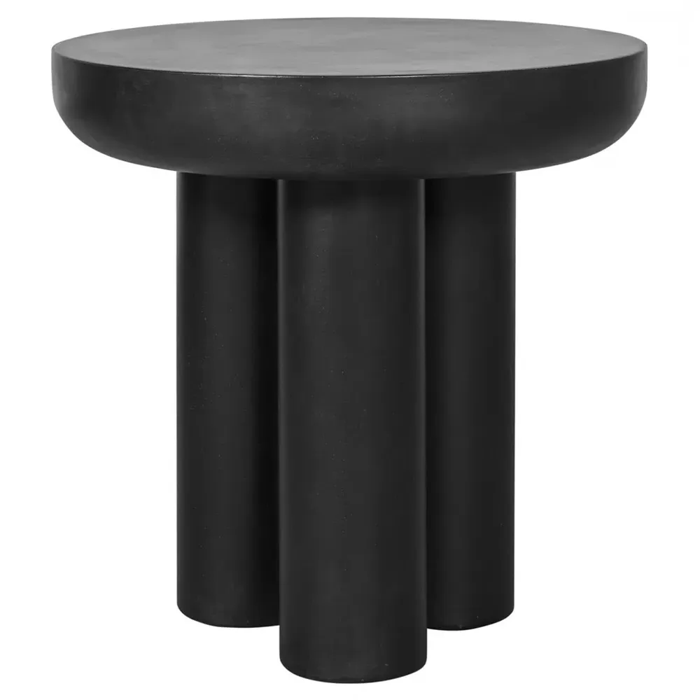 Gino Industrial Loft Round Outdoor Side Table - Black, Concrete image