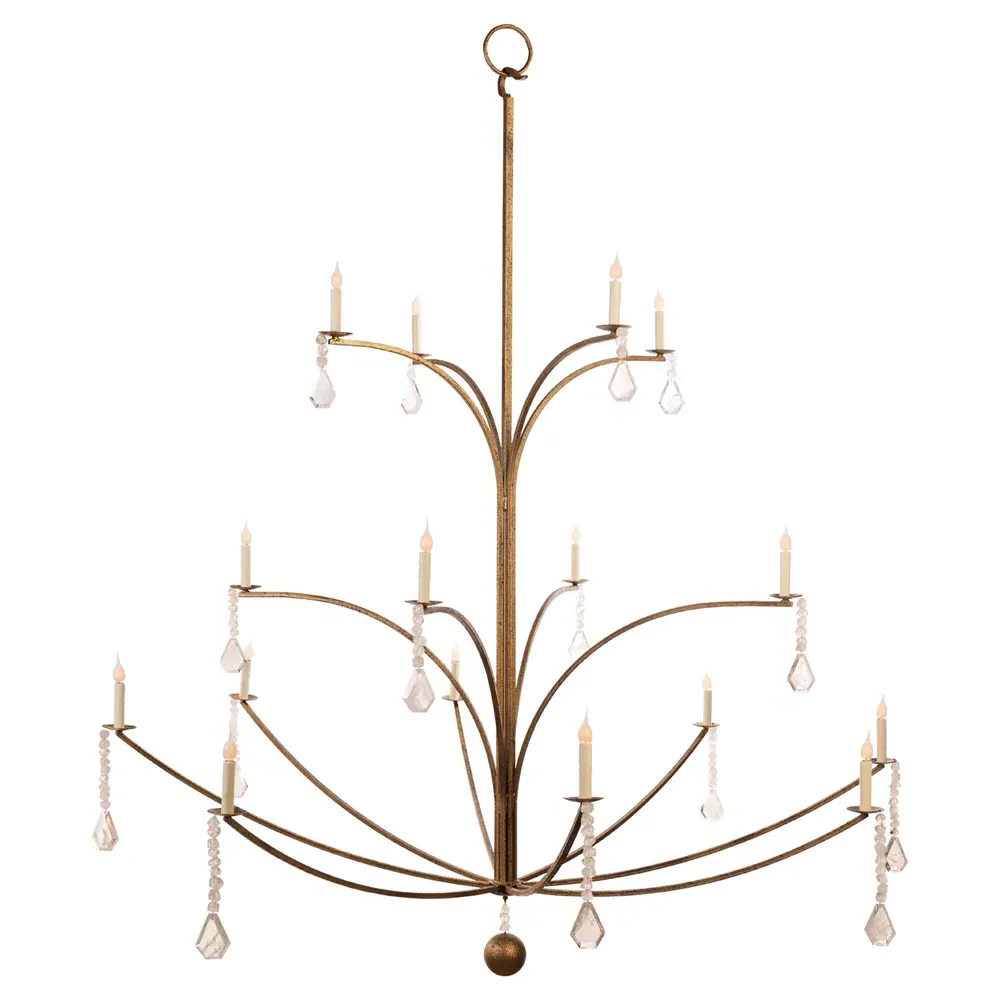 Giselle 3 Tier Chandelier - Gold, Quartz Crystal