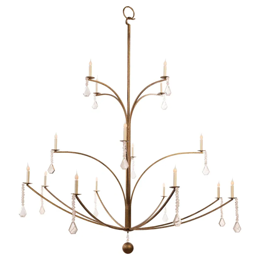 Giselle 3 Tier Chandelier - Gold, Quartz Crystal