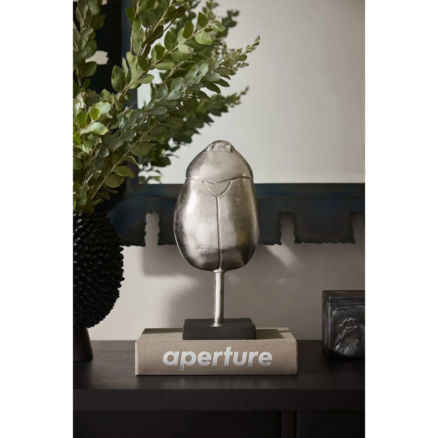 Gita Silver Brass Beetle Sculpture - Grey, Brass