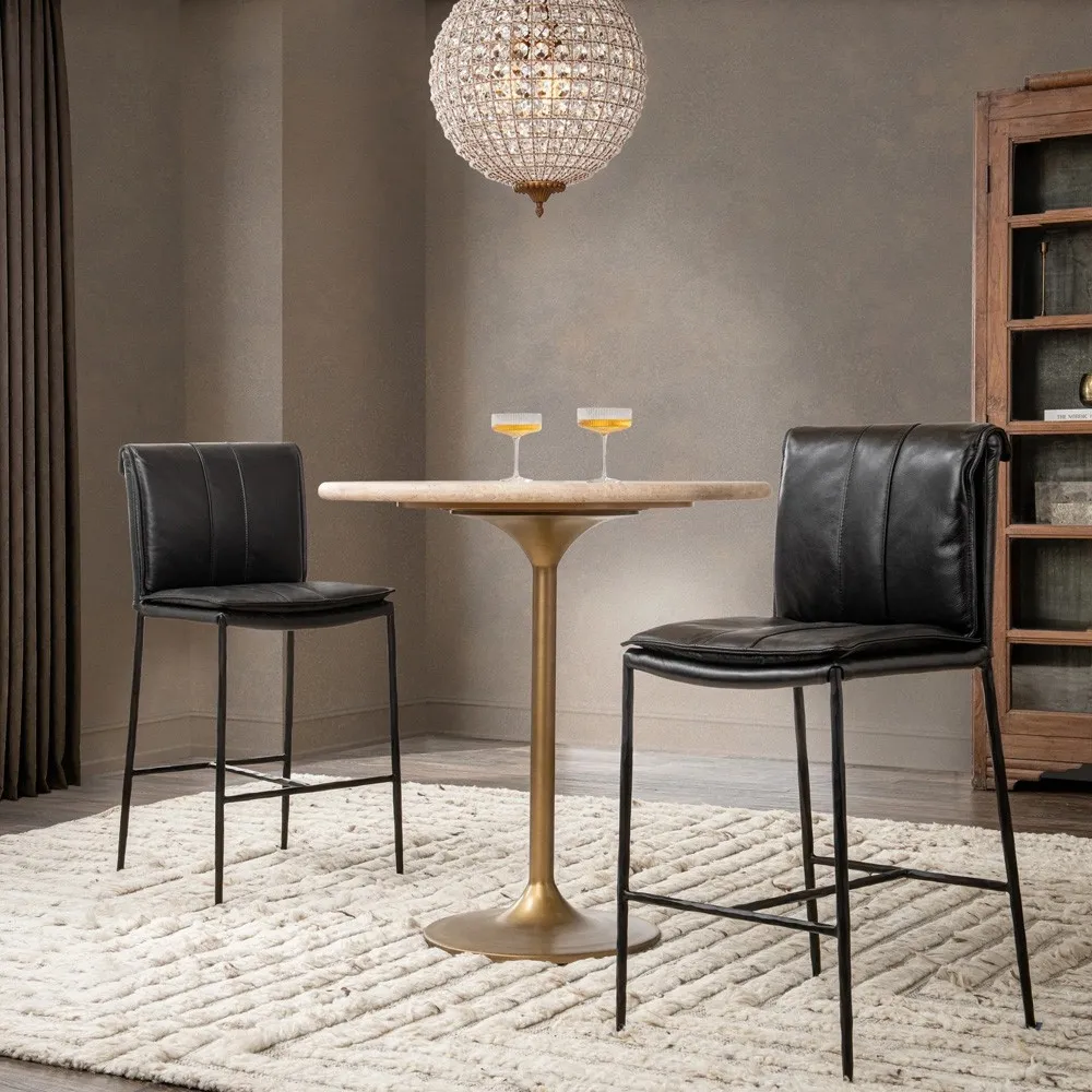Giuliana Round Bistro Dining Table - Beige, Travertine