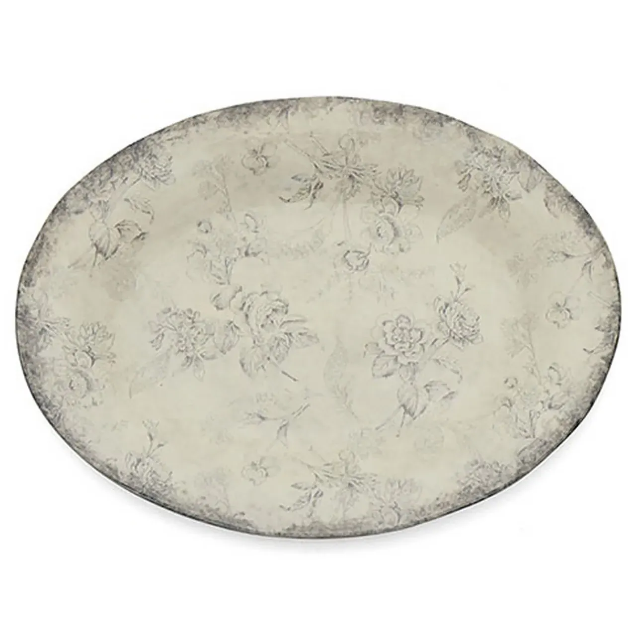Giulietta Oval Floral Ceramic Platter - White, Italian Ceramic