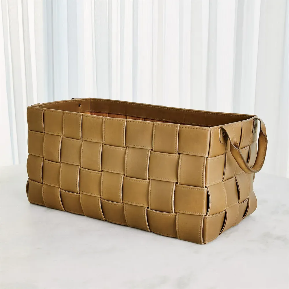 Glover Large Floor Basket - Brown, Leather