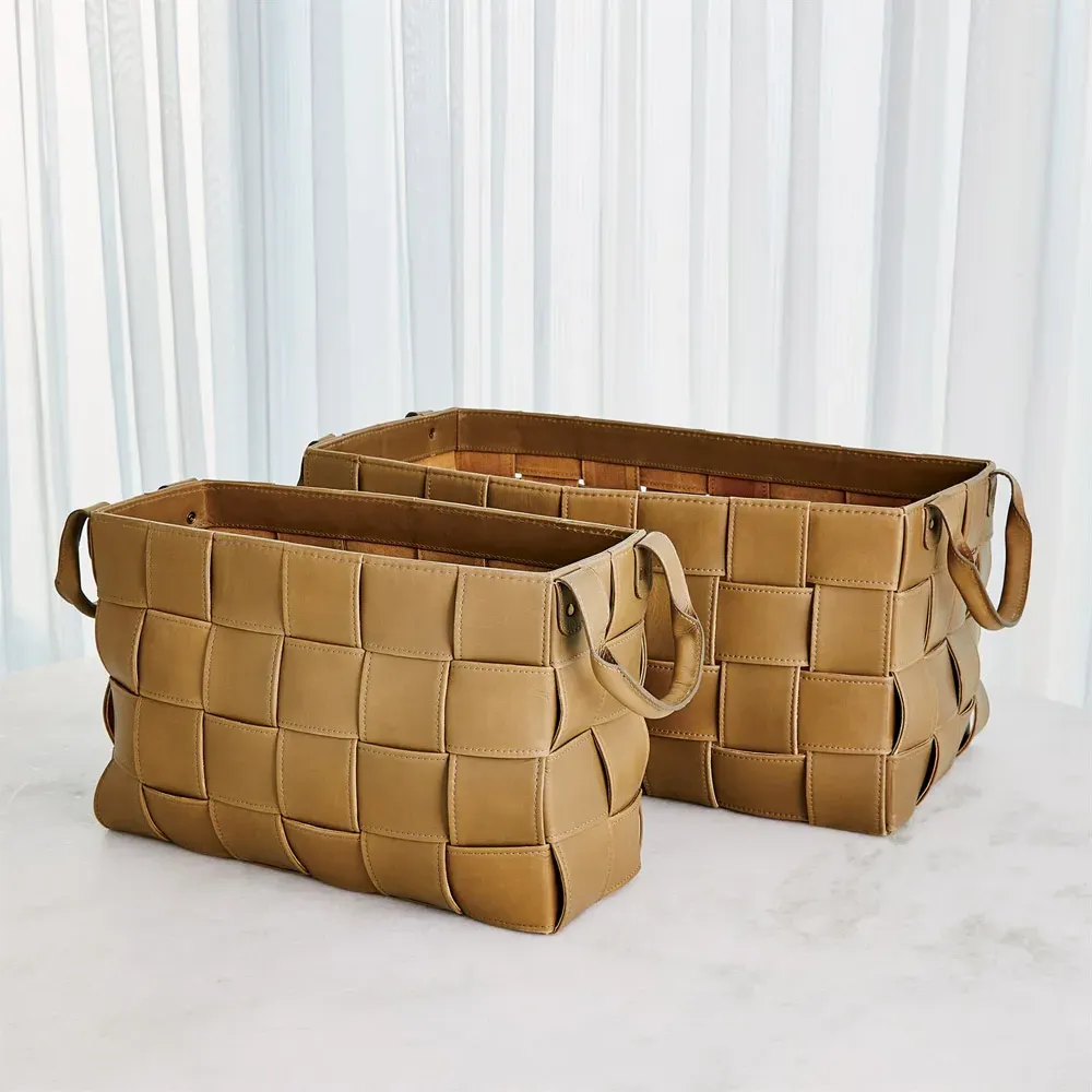 Glover Large Floor Basket - Brown, Leather