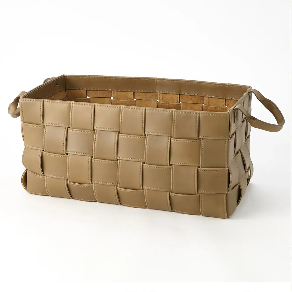 Glover Large Floor Basket - Brown, Leather