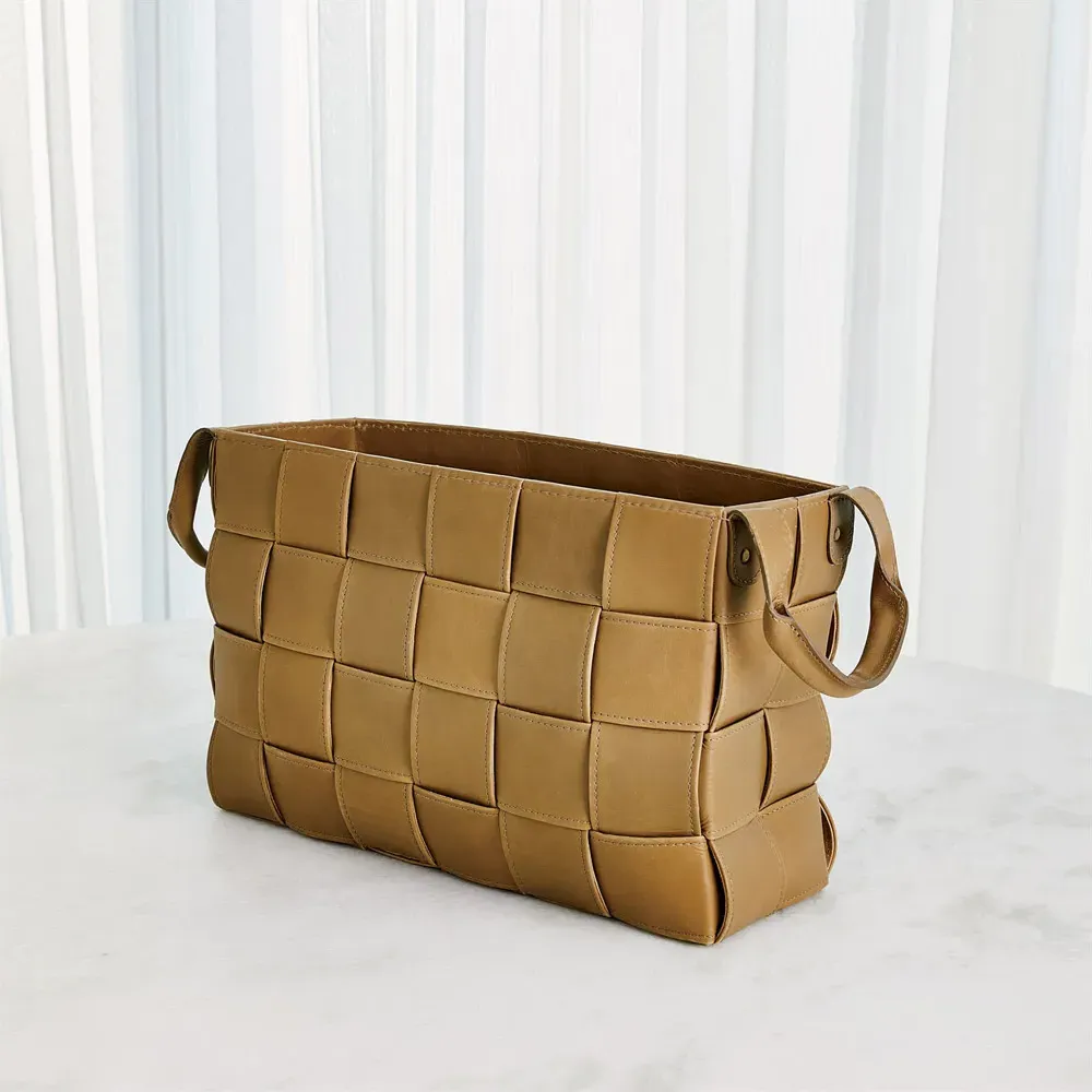 Glover Small Floor Basket - Brown, Leather