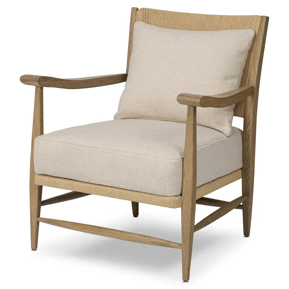 Godfrey Crete Sand Boucle Arm Chair - Beige, Oak