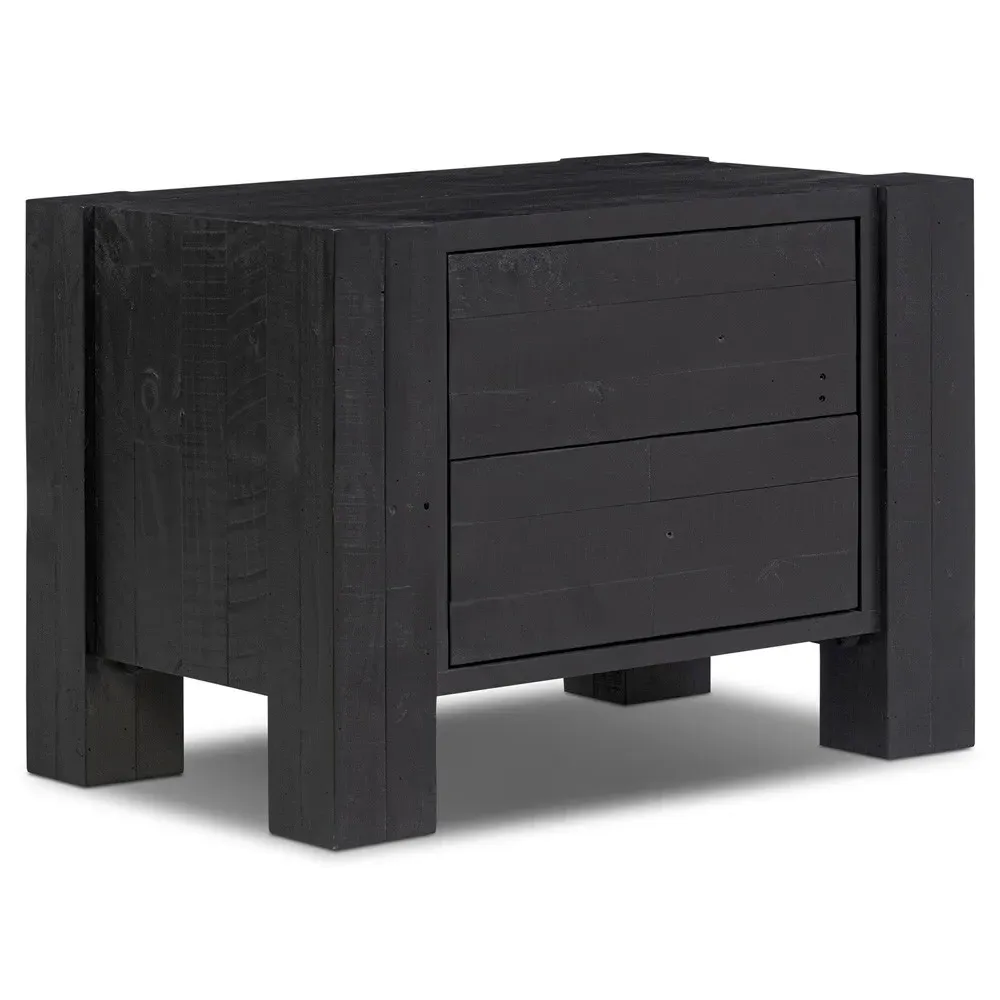 Godwin Wide Nightstand - Black, Reclaimed Pine