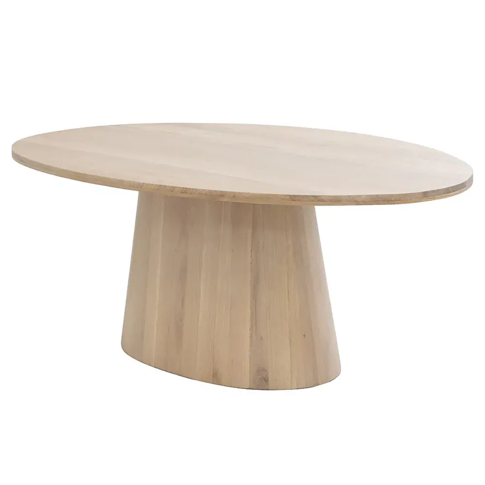 Gohan Oval Pedestal Dining Table - Light Brown, Oak Wood