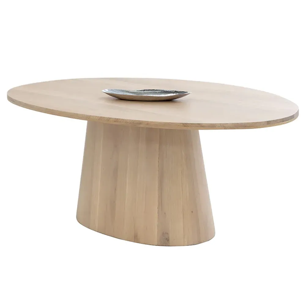 Gohan Oval Pedestal Dining Table - Light Brown, Oak Wood