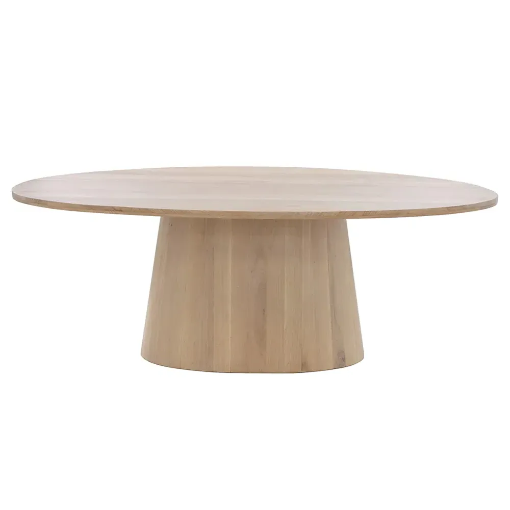 Gohan Oval Pedestal Dining Table - Light Brown, Oak Wood
