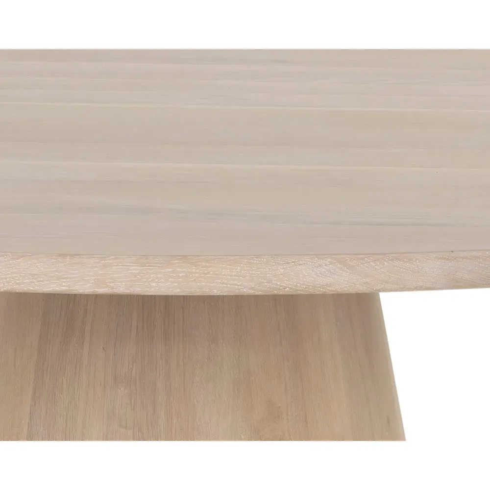 Gohan Round Pedestal Dining Table - Light Brown, Oak Wood