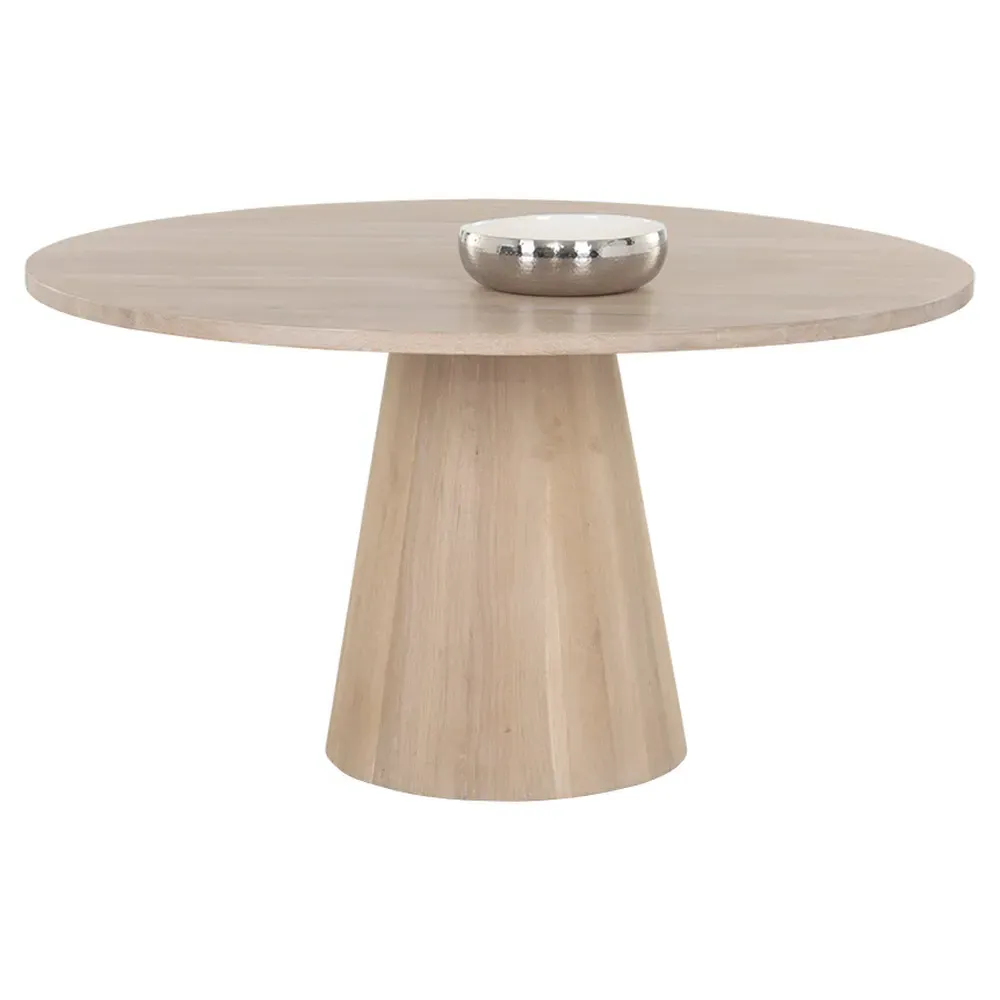 Gohan Round Pedestal Dining Table - Light Brown, Oak Wood