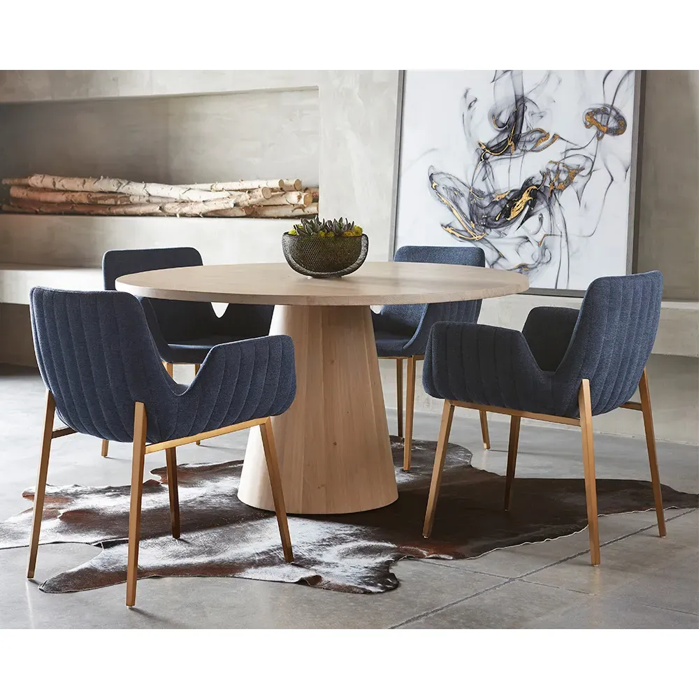 Gohan Round Pedestal Dining Table - Light Brown, Oak Wood