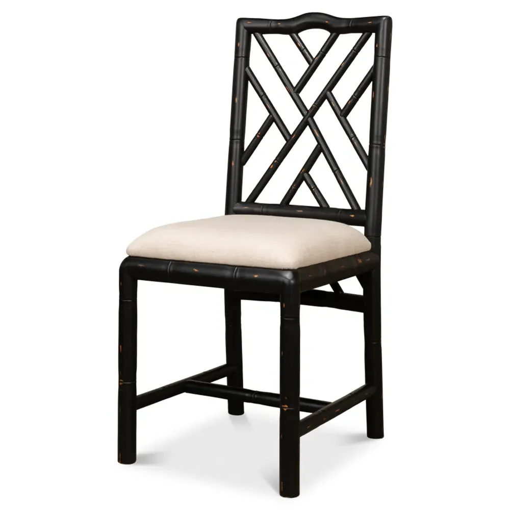 Grace French Country Dining Side Chair - Black, Linen