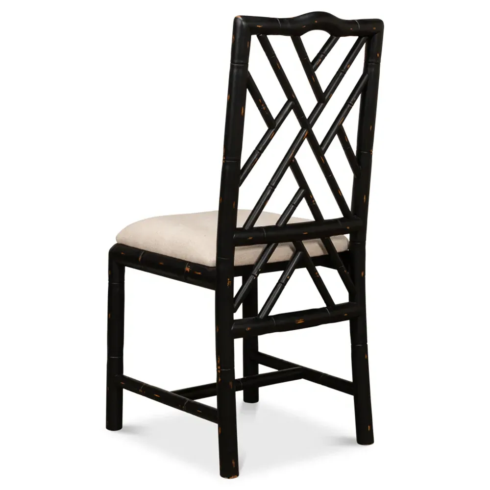 Grace French Country Dining Side Chair - Black, Linen