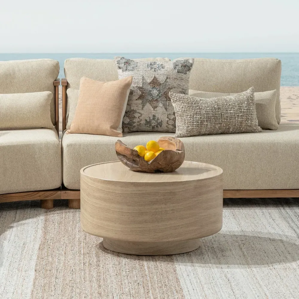 Grace Round Outdoor Coffee Table - Beige, Travertine