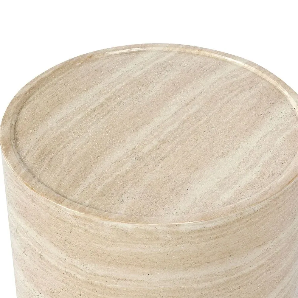 Grace Round Outdoor End Table - Beige, Travertine
