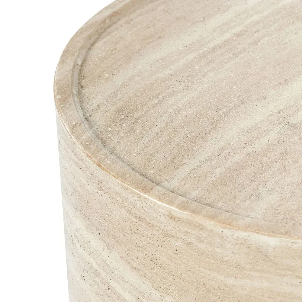 Grace Round Outdoor End Table - Beige, Travertine