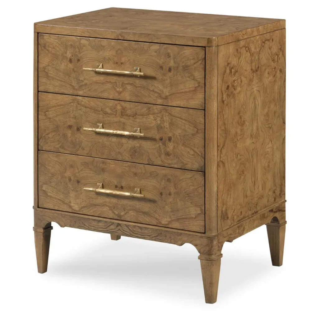 Granada Nightstand - Brown, Burl Wood